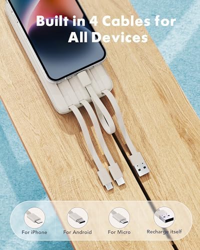 charmast 10000mAh Power Bank Portable Charger with 4 Built-in Cables - Image 2