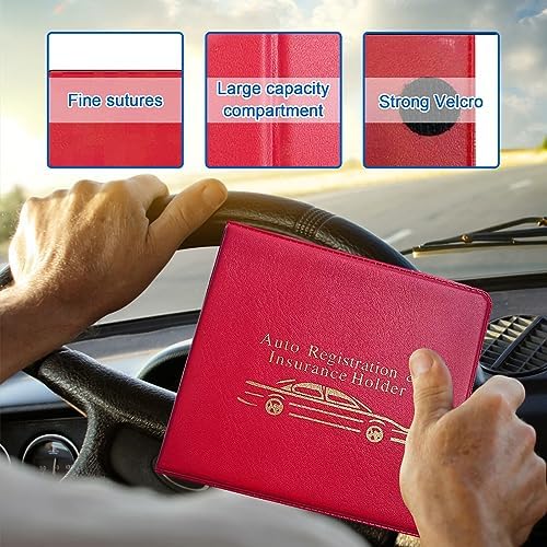 Ziciner Car Registration Insurance Holder, 2Pack Essential Auto PVC Card Document Glove Box Organizer with Velcro Closure, Universal Car Accessories for Men & Women (S-Gold/Red) - Image 3