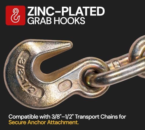 4 Pack 3/8" - 1/2" Hi-Viz Orange Quick Folding Handle Ratchet Load Binder with Grab Hook 12,000 lbs WLL | Tie Down Hauling Chain Binders for Flatbed Truck Trailer - Image 5