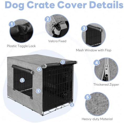 Seiyierr Dog Crate Cover - Kennel Cover Fit for 30 Inch Dog Crate, Double Door Polyester Crate Cover for Wire Dog Crate Indoor Outdoor Protection, Grey - Image 3