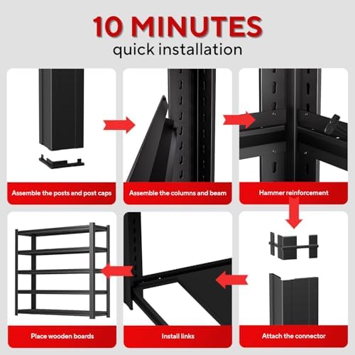 5-Tier Metal Garage Shelving Unit | Adjustable Garage Shelving, Store Shelving, 4,000LBS Capacity, Easy to Assemble,Ideal for Garage and Basement Storage(72H*36.03W*16D) - Image 6