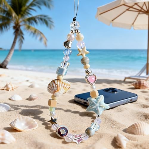 2 Pcs Phone Charm Strap Universal Hand Phone Wrist Strap Camera Lanyard Pearl Beaded Cute Chain String Accessories Universal for iPhone 16 Pro Max Samsung Women Girls Phones Bag Keychain Beach Style - Image 3