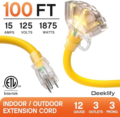 100 FT 12 Gauge Heavy Duty Extension Cord with Multiple Outlets - Image 2