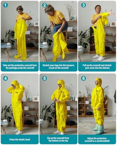 Hazmat Suit Disposable Coverall | Full Body Painters Suit in 7 Sizes with Multiple Specifications for Men & Women - 2X-Large, Yellow, 1 - Image 5