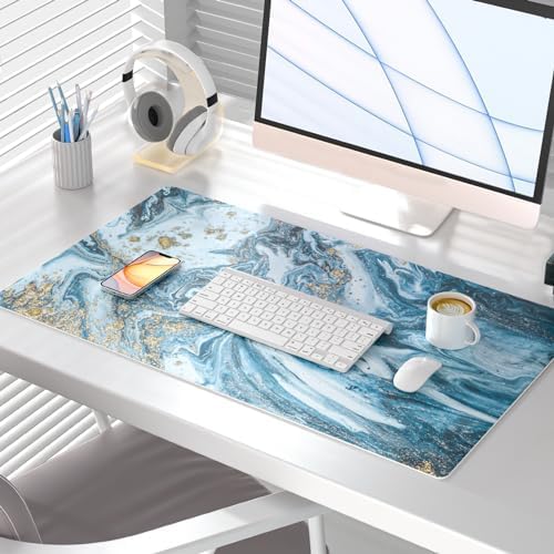 QiyI PU Leather Large Mouse Pad, Office Decor, 31.5" x 15.7", Blue Marble - Image 2