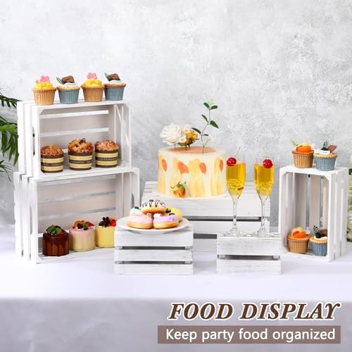 CroBlissful 6 Pcs Decorative Wood Crate Storage Display, Vintage White - Image 3