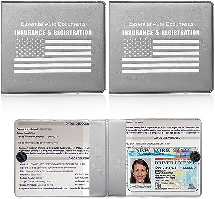 Ziciner Car Registration Insurance Holder, 2Pack Essential Auto Card Document Glove Box Organizer with Touch Fastener, Vehicle Interior Accessories Perfect for Most Car, Truck, SUV (Gray/White Flag) by Ziciner