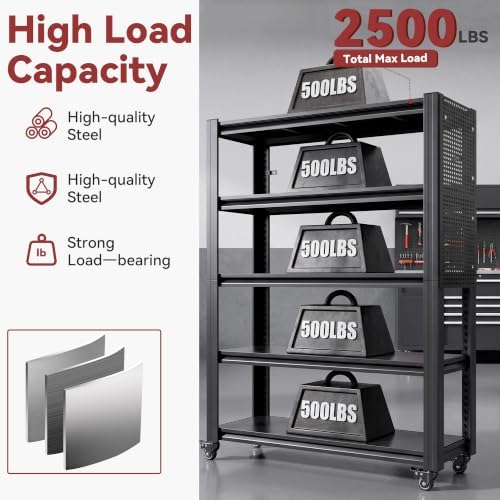 78" H x 47.2" W x 18" D Garage Storage Shelves with Wheels and Pegboard - Image 5