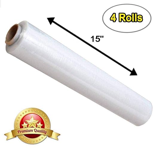 APQ 4 Rolls of Blown Hand Stretch Film 15" x 2000'. Clear Hand Stretch Wrap - Image 2