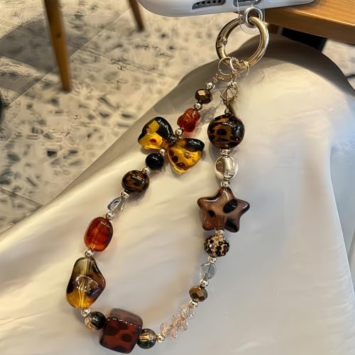 Leopard Beaded Phone Charm, Cute Star & Bow Phone Wrist Strap - Image 2