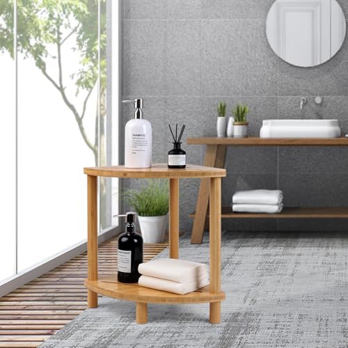 Bamboo Shower Stool for Inside Shower 2-Tier,Corner Shower Bench - Image 6