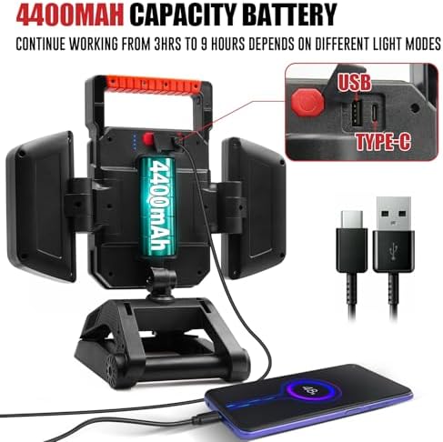 SYLSTAR 40W Rechargeable Work Light, 4000LM Magnetic Work Light, Foldable&360° Rotatable Led WorkLight with Big Clamp, 5 Light Modes, Waterproof Job Site Lighting for Garage Workshop Car Repairing - Image 6