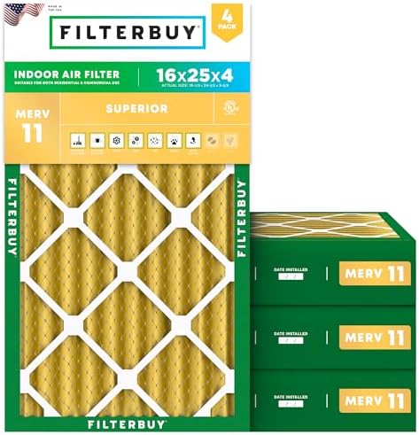 Filterbuy 16x25x4 Air Filter MERV 11 Pet & Allergy Defense (4-Pack) by Filterbuy