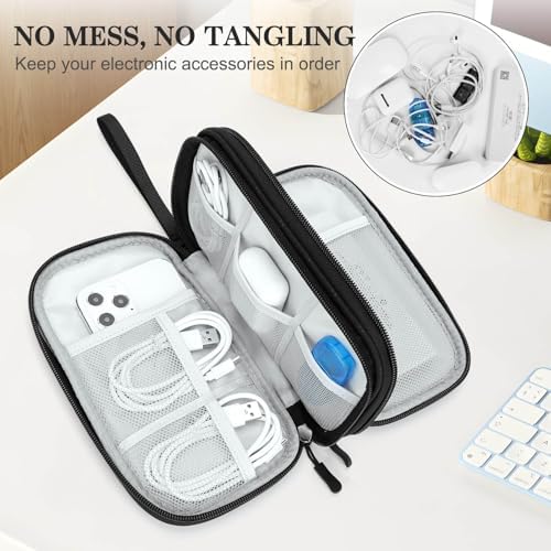 FYY Electronic Organizer, Travel Tech Pouch Bag, Medium, Black Quilted - Image 5