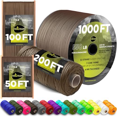 Paracord Rope 550 lb 4mm – Parachute Cord – Utility Camping Rope by TECEUM