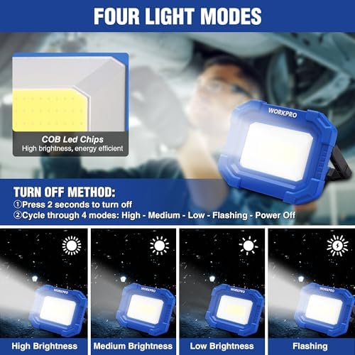 WORKPRO LED Work Light, Rechargeable Magnetic Work Lights, 2000LM, 4 Modes - Image 2