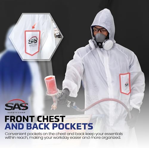 SAS Safety Corp Moonsuit Nylon & Cotton Coverall Machine Washable, Full Pullover with Hood Work Coveralls Full Zipper Front, Elastic Waist with Pockets for Painting, Automotive, Factory (3X-Large) - Image 3