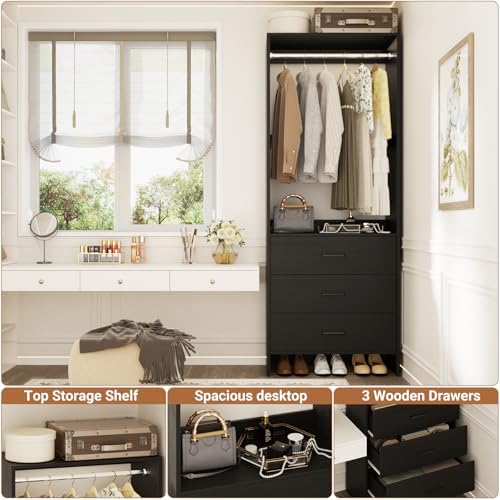 Aheaplus 1.8FT Closet System with 3 Drawers, 21.5’’ Closet Organizer, Black - Image 3