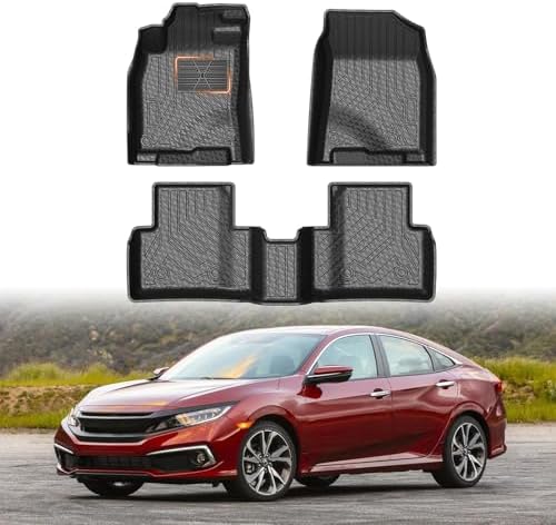 Mixsuper Floor mats for Honda Civic 2016-2021 Coupe/Sedan/Type R/Insight, 2017-2021 Honda Civic Hatchback,All Weather TPE Floor Liners Protection for Civic Accessories,2 Row Anti-Slip Car Mats, Black by Mixsuper
