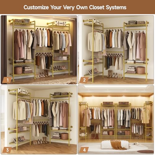 3-Bay Industrial Pipe Closet System, Wall Mounted Garment Racks, Gold - Image 4
