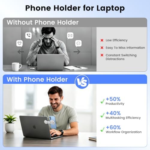Magnetic Phone Holder for Laptop, MagSafe Laptop Phone Mount for iPhone 18/17/16/15/14/13/12 & All Phones, 180°Adjustable, Magnetic Phone Holder for Tesla Monitor (Silver) - Image 4