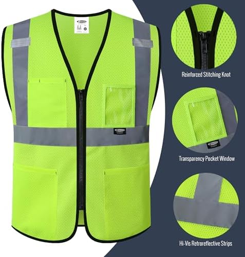 JKSafety Safety Vest for men women Hi Vis Vest with Pockets and Zipper High Visibility Construction Vests BX310 - Image 3