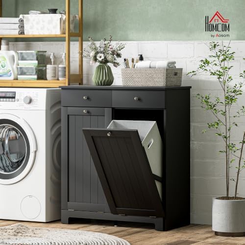 HOMCOM Laundry Cabinet with 2 Removable Baskets, Tilt Out Hamper, Black - Image 2