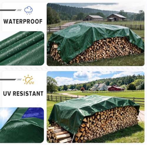 Kesfitt 16 Mil Heavy Duty Waterproof Tarp, 10x20 FT, Dark Green & Blue - Image 4
