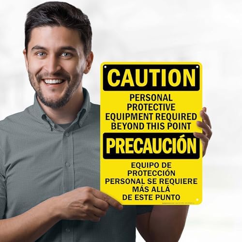 Caution Personal Protective Equipment Required Beyond This Point Bilingual Osha Sign, 10x14 Inches, 55 mil thick HDPS (high density polystyrene), Made in USA by My Sign Center - Image 2