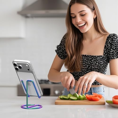 Metal Cell Phone Stand for Desk, Cute One-Piece Phone Holder, Stable Desktop Display Dock for iPhone, iPad, Samsung, Tablets & All Mobile Phones, Colorful - Image 7