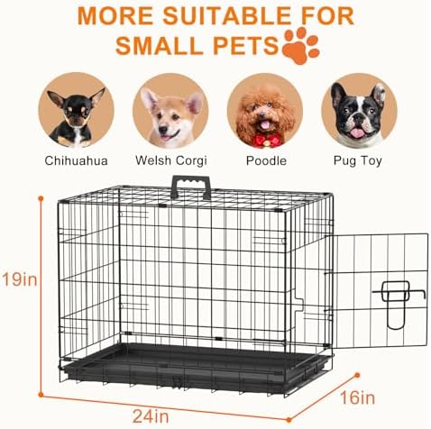 FDW | 24" Foldable Metal Dog Crate | Black | Cage for Small Dogs - Image 3