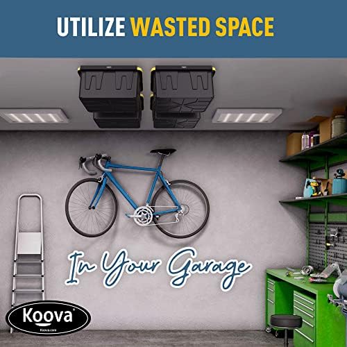 Koova Heavy-Duty Overhead Garage Storage Rack for 4 Bins. Adjustable Width, 160lb Capacity. DIY Safe Ceiling Mount, Easy Install. Fits 27-Gallon Totes. USA Made Pro-Grade Steel. Space Saving Organizer - Image 4