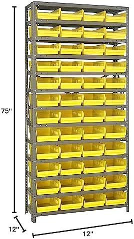 Quantum Storage Systems 1275-107YL Steel Shelving Unit with 4" Shelf Bins, 12" D x 36" W x 75" H, Yellow - Image 2