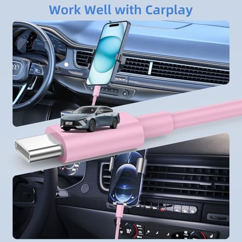 LDHTY CarPlay Charging Cable, USB A to USB C Cable, 2-Pack 6FT, Pink - Image 3