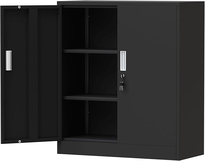 Metal Storage Cabinet with Locking Doors and 2 Adjustable Shelves, Small - Image 9