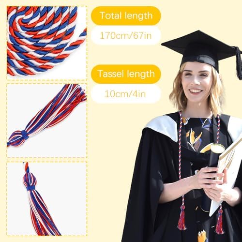 Honor Cords Red Blue White Graduation Cords Honors Cord for Graduation Ropes Grad Accessories 67" Long Braided Cord for Party Decorations Bachelor Gown - Image 2
