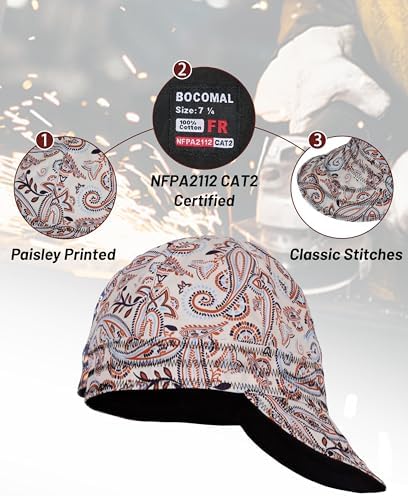BOCOMAL FR Welding Cap Paisley Printed CAT2 Midweight 6 Pannel Welder Caps - Image 3