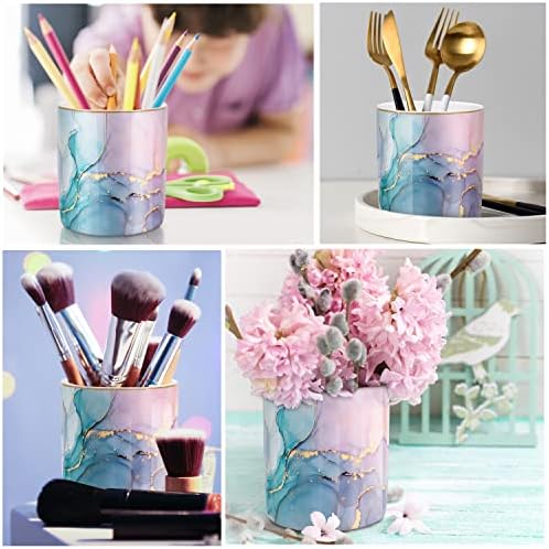 Large Capacity Colored Pen Holder for Desk, Ceramic Pencil Holder Makeup Brush Holders, Desk Accessories & Workspace Organizers for Home, Office, Colorful Green - Image 2
