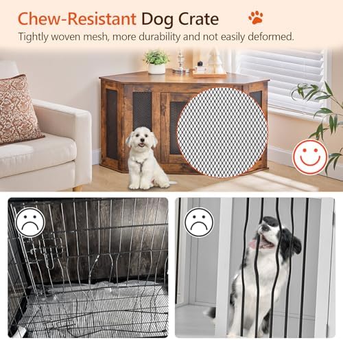 MAHANCRIS Corner Dog Crate Furniture, Wooden Dog Kennel End Table, Decorative Pet Crate Indoor Use, Furniture Style Dog House for Small Medium Dog, Dog Cage TV Stand, Rustic Brown DCRB0801 - Image 5