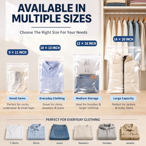 Self Sealing Cellophane Bags for Shirts, 60Pcs 14x20 Inch Clear Poly Bags - Image 5