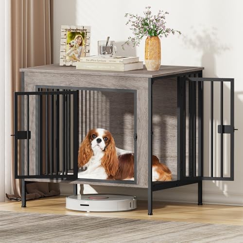 EasyCom 28.15" Dog Crate Furniture for 1 or 2 Dogs, Oak Grey by EasyCom