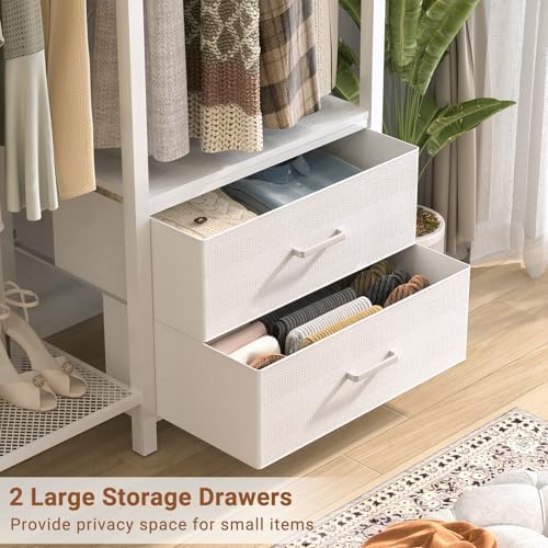 Besiost 78.7'' Clothes Rack for Hanging Clothes - Reversible Clothing Rack with 4 Drawers, Heavy Duty Garment Racks with Shelves, 6 Tiers Freestanding Portable Closet Wardrobe System, Set of 2 White - Image 7