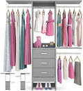 Besiost 4FT Small Closet System with 3 Fabric Drawers, 48'' Closet Organizer System With 3 Adjustable Shelves, Flexible Built-In Clothes Garment Rack for Small Space, 48" L x 13" W x 71" H, Grey by Besiost