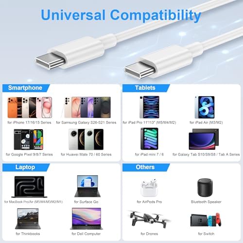 USB C to USB C Charging Cable 6ft 240W, 2Pack for Apple iPhone 17/16/15 Fast Charger Cord, Long USBC to USB-C Power Cord for iPhone 17/16e/Pro/Air/Pro Max,for MacBook Pro/Air, for iPad Pro/Air/Mini - Image 7