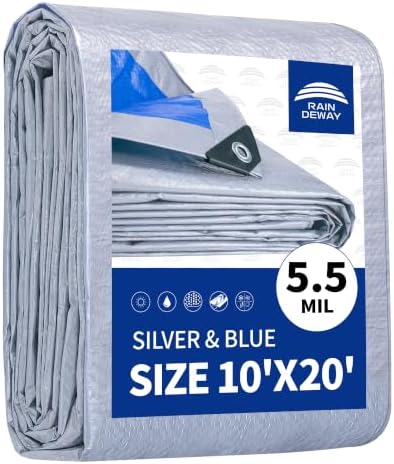 RAINDEWAY Tarps 10x20Ft 5.5 Mil Multipurpose Waterproof Poly Tarp Cover by RAINDEWAY