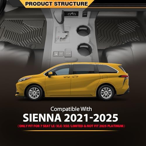 G-PLUS Floor Mats & Cargo Liner Compatible with Toyota Sienna 2021-2025 - Image 6