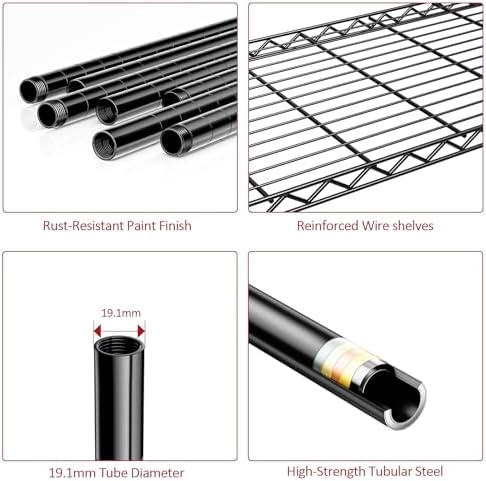 IZEUK 5 Tier Black Metal Storage Shelves, Heavy Duty Adjustable Wire Shelving Rack for Garage, Kitchen, Bathroom, Closet Organizer, 1250 lbs Capacity, 15.7" D x 33.5" W x 68.5" H - Image 5