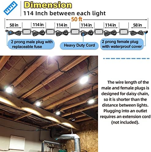 Owleye 50FT Led Work Light 85W 8000LM Waterproof Construction String Lights Linkable Temporary Work Lighting Outdoor Indoor Worklight (5 Light Heads) - Image 3