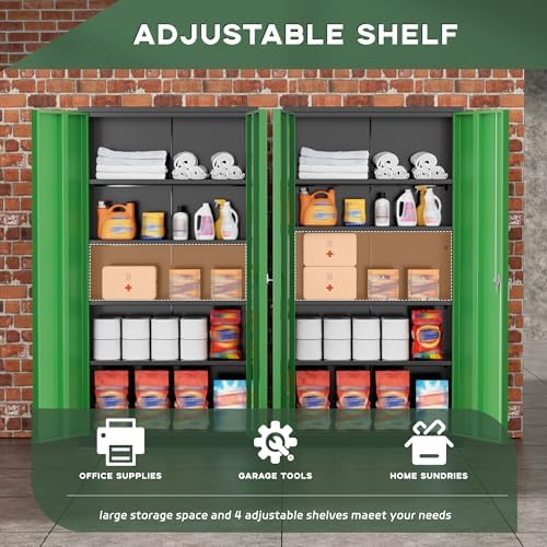 Greenvelly Metal Garage Storage Cabinet, 72" Black Green Tool Steel Locking Cabinet with Doors and 4 Shelves, Tall Cabinets for Garage Storage Systems Lockable File Cabinet for Home Office,Garage - Image 4