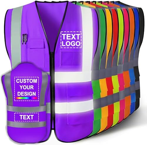 Custom Safety Vest for Men with Logo Customizable High Visibility Reflective Safety Vest with Pockets Adult Unisex by SIMIEEK